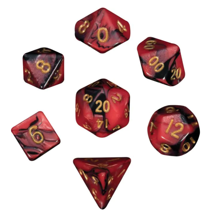 MDG: 7 Set Polyhedral 10mm Red Black Gold LIC4113